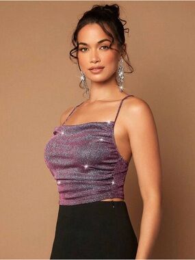 Sparkle Cowl Crop Camisole in Shimmery Purple